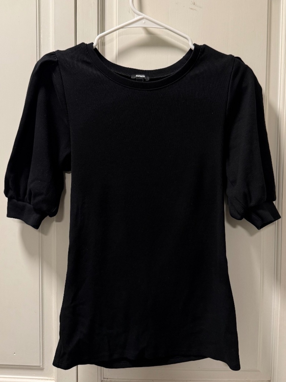 Express Ribbed Puff Sleeve Top Black Size Medium
